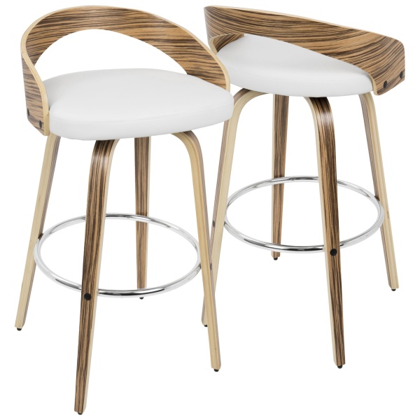 Grotto-Mid-Century-Modern-Barstool-with-Swivel-in-Zebra-Wood-with-White-Faux-Leather-by-LumiSource