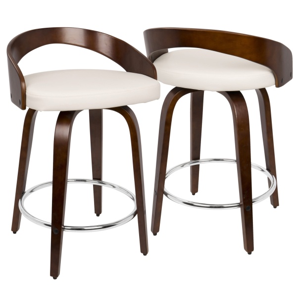 Grotto-Mid-Century-Modern-Counter-Stool-with-Swivel-in-Cherry-with-White-Faux-Leather-by-LumiSource