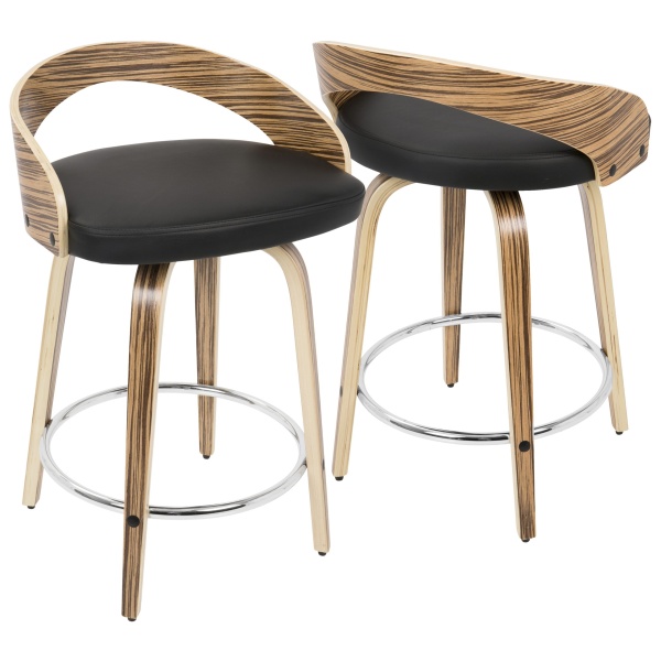 Grotto-Mid-Century-Modern-Counter-Stool-with-Swivel-in-Zebra-Wood-and-Black-Faux-Leather-by-LumiSource