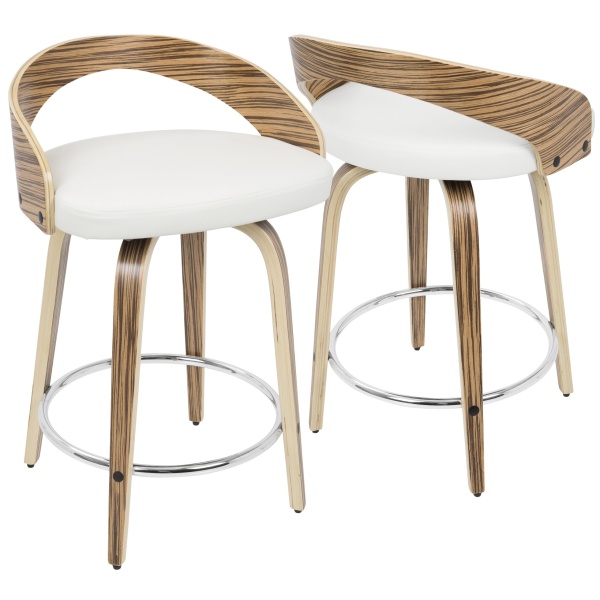 Grotto-Mid-Century-Modern-Counter-Stool-with-Swivel-in-Zebra-Wood-and-White-Faux-Leather-by-LumiSource