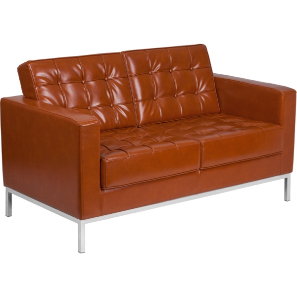 HERCULES-Lacey-Series-Contemporary-Cognac-Leather-Loveseat-with-Stainless-Steel-Frame-by-Flash-Furniture