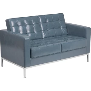 HERCULES-Lacey-Series-Contemporary-Gray-Leather-Loveseat-with-Stainless-Steel-Frame-by-Flash-Furniture