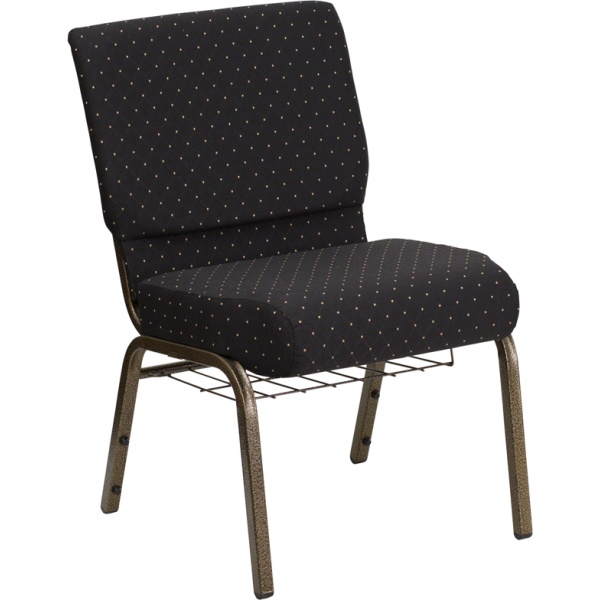 HERCULES-Series-21W-Church-Chair-in-Black-Dot-Patterned-Fabric-with-Cup-Book-Rack-Gold-Vein-Frame-by-Flash-Furniture