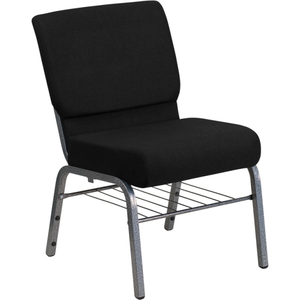 HERCULES-Series-21W-Church-Chair-in-Black-Fabric-with-Book-Rack-Silver-Vein-Frame-by-Flash-Furniture