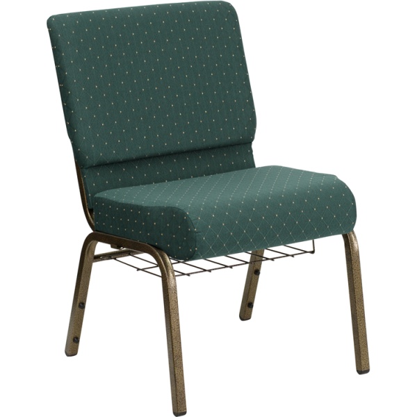 HERCULES-Series-21W-Church-Chair-in-Hunter-Green-Dot-Patterned-Fabric-with-Book-Rack-Gold-Vein-Frame-by-Flash-Furniture