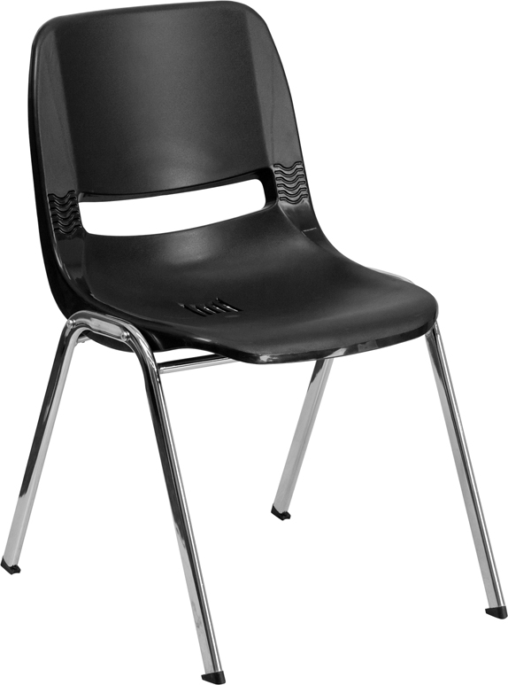 HERCULES Series 440 Lb. Capacity Black Ergonomic Shell Stack Chair With Chrome Frame And 12 Seat Height By Flash Furniture 