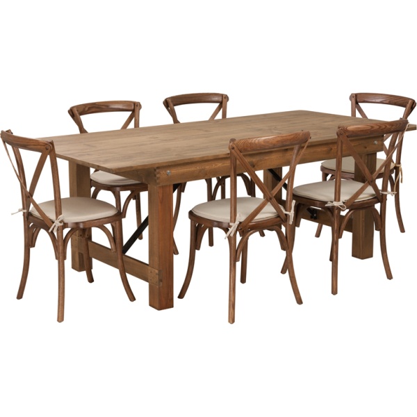 HERCULES-Series-7-x-40-Antique-Rustic-Folding-Farm-Table-Set-with-6-Cross-Back-Chairs-and-Cushions-by-Flash-Furniture