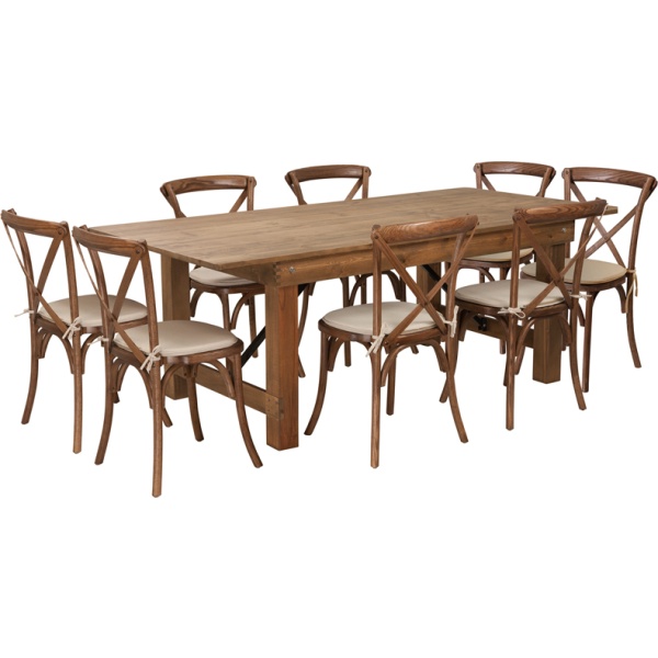 HERCULES-Series-7-x-40-Antique-Rustic-Folding-Farm-Table-Set-with-8-Cross-Back-Chairs-and-Cushions-by-Flash-Furniture