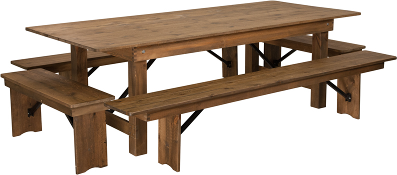 HERCULES Series 8 X 40 Antique Rustic Folding Farm Table And Four   HERCULES Series 8 X 40 Antique Rustic Folding Farm Table And Four Bench Set By Flash Furniture 1 