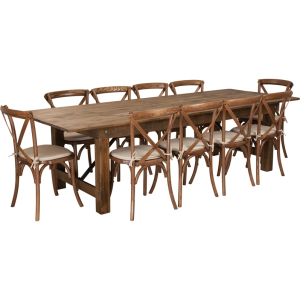 HERCULES-Series-9-x-40-Antique-Rustic-Folding-Farm-Table-Set-with-10-Cross-Back-Chairs-and-Cushions-by-Flash-Furniture