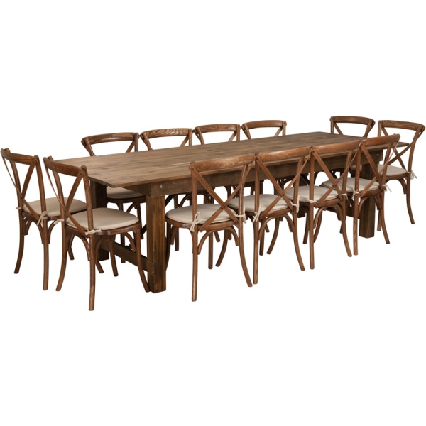 HERCULES-Series-9-x-40-Antique-Rustic-Folding-Farm-Table-Set-with-12-Cross-Back-Chairs-and-Cushions-by-Flash-Furniture