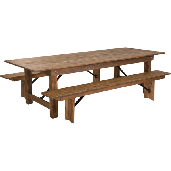 HERCULES Series 9 X 40 Antique Rustic Folding Farm Table And Two   HERCULES Series 9 X 40 Antique Rustic Folding Farm Table And Two Bench Set By Flash Furniture 600x600 