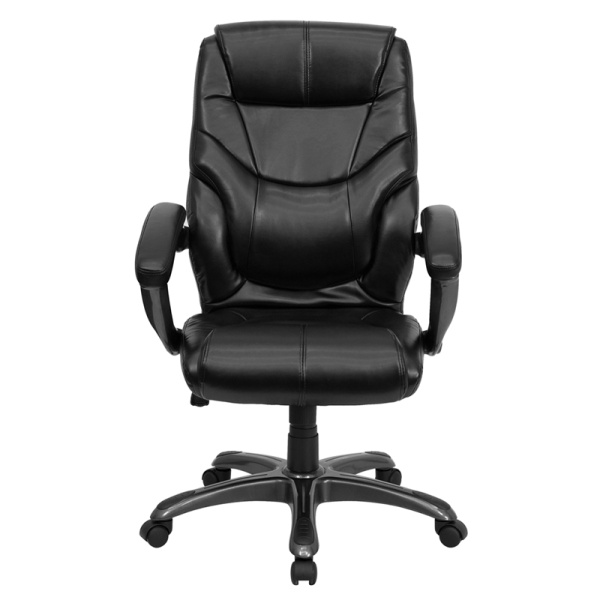 Luxuriously Overstuffed Mid-Back Black Leather Executive Office