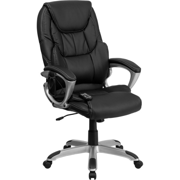 High-Back-Massaging-Black-Leather-Executive-Swivel-Chair-with-Silver-Base-and-Arms-by-Flash-Furniture