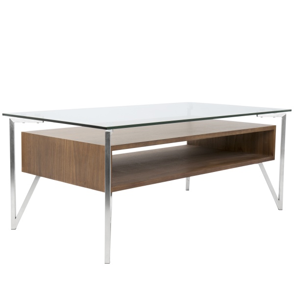 Hover-Contemporary-Coffee-Table-with-Brushed-Stainless-Steel-Frame-Walnut-Wood-Shelf-and-Clear-Glass-Top-by-LumiSource