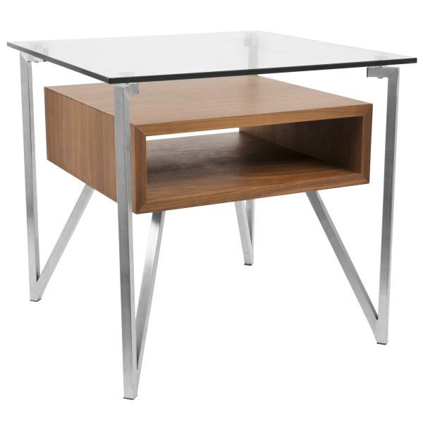 Hover-Contemporary-End-Table-with-Brushed-Stainless-Steel-Frame-Walnut-Wood-Shelf-and-Clear-Glass-Top-by-LumiSource