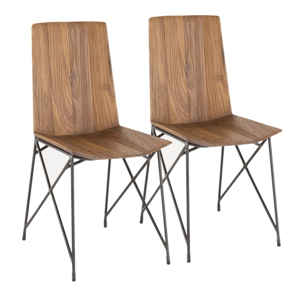 Java-Industrial-Chair-in-Antique-Metal-and-Teak-Wood-by-LumiSource-Set-of-2