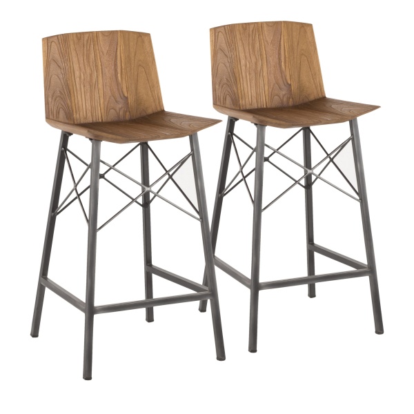 Java-Industrial-Counter-Stool-in-Antique-Metal-and-Teak-Wood-by-LumiSource-Set-of-2