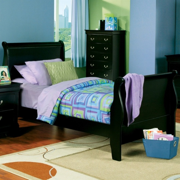 Louis-Philippe-Sleigh-Bed-Twin-with-Black-Finish-by-Coaster-Fine-Furniture