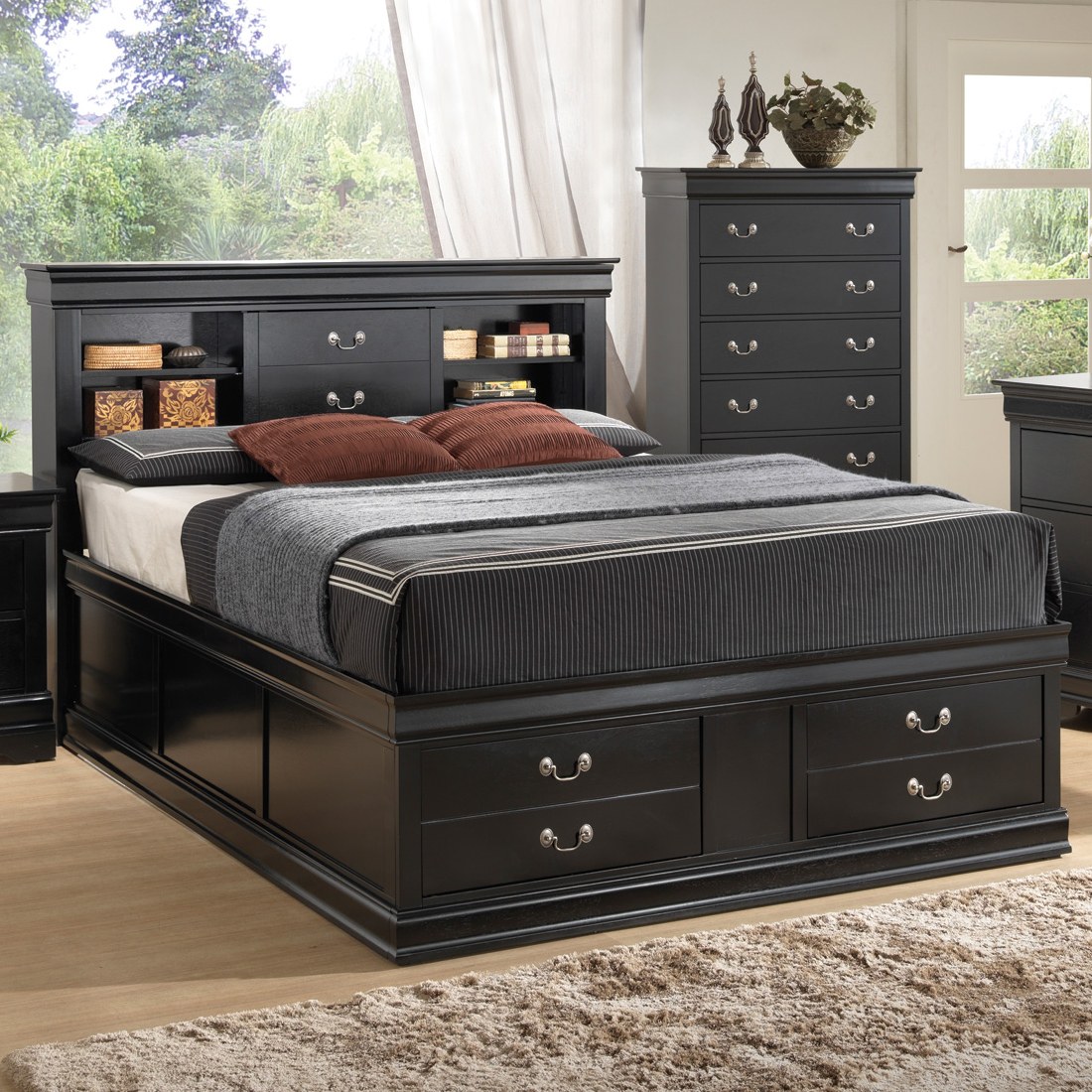 Louis Philippe Storage Bed - Queen with Cherry Finish by Coaster Fine  Furniture - Madison Seating