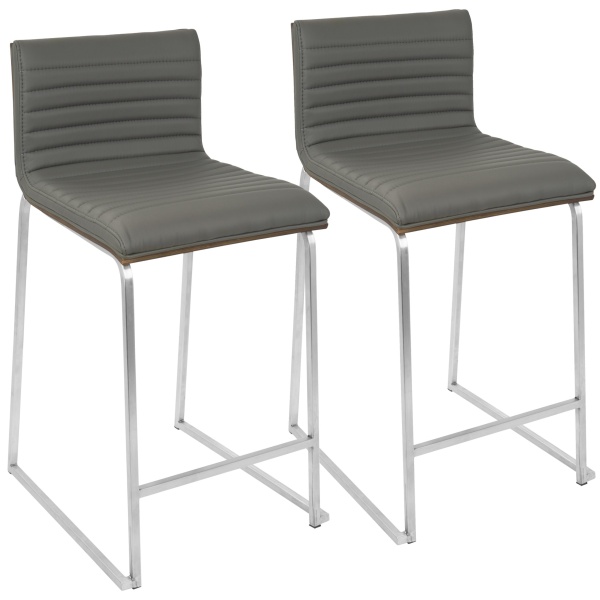 Mara-26-Contemporary-Counter-Stool-in-Brushed-Stainless-Steel-Walnut-Wood-and-Grey-Faux-Leather-by-LumiSource-Set-of-2