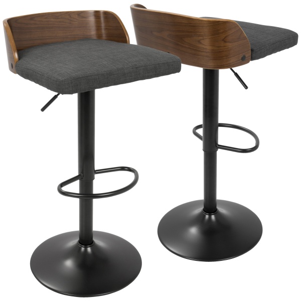 Maya-Mid-Century-Modern-Adjustable-Barstool-in-Walnut-Wood-and-Charcoal-Fabric-by-LumiSource