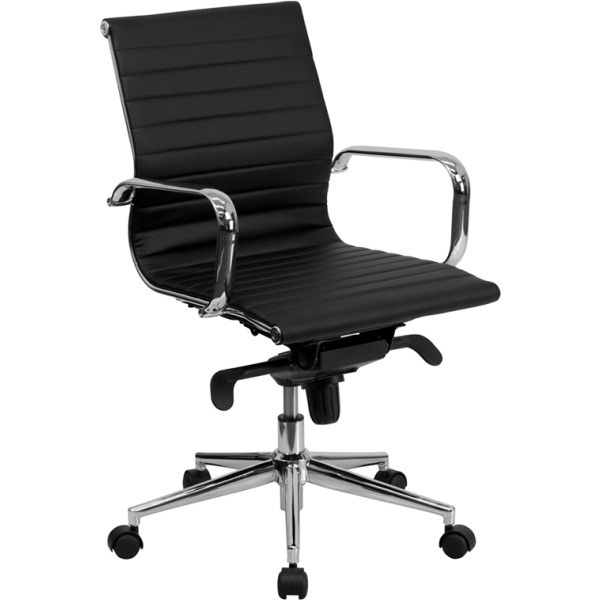 Mid-Back-Black-Ribbed-Leather-Swivel-Conference-Chair-with-Knee-Tilt-Control-and-Arms-by-Flash-Furniture