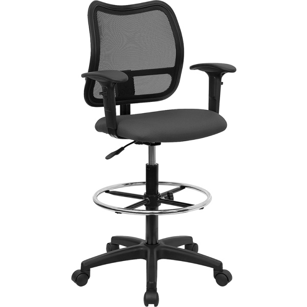 Mid-Back-Gray-Mesh-Drafting-Chair-with-Adjustable-Arms-by-Flash-Furniture