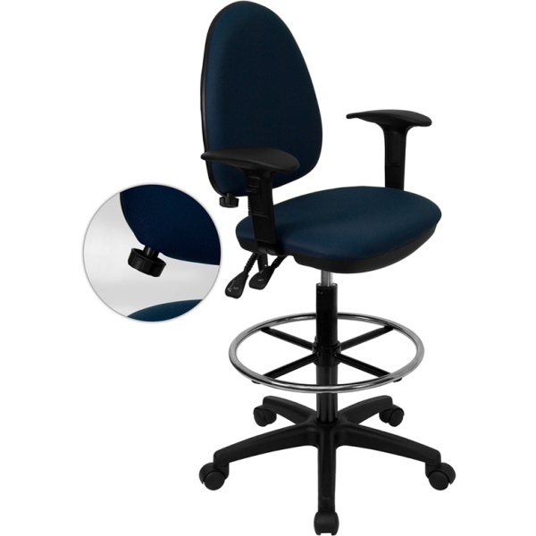 Mid-Back-Navy-Blue-Fabric-Multifunction-Drafting-Chair-with-Adjustable-Lumbar-Support-and-Adjustable-Arms-by-Flash-Furniture