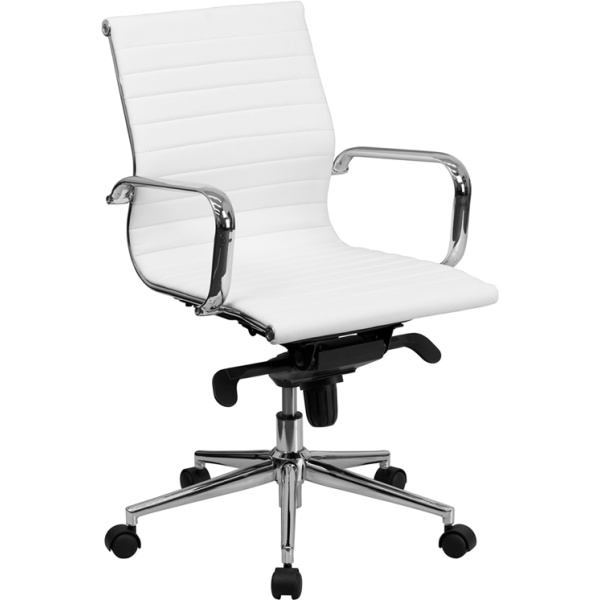 Mid-Back-White-Ribbed-Leather-Swivel-Conference-Chair-with-Knee-Tilt-Control-and-Arms-by-Flash-Furniture