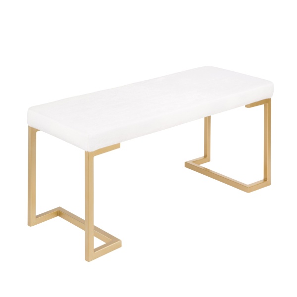 Midas-Contemporary-Glam-EntrywayDining-Bench-in-Gold-with-White-Mohair-Cushion-by-LumiSource