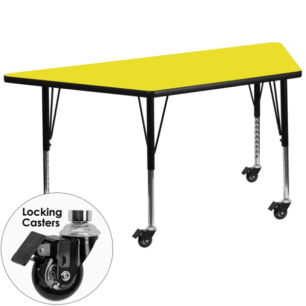 Mobile-25.5W-x-46.25L-Trapezoid-Yellow-HP-Laminate-Activity-Table-Height-Adjustable-Short-Legs-by-Flash-Furniture