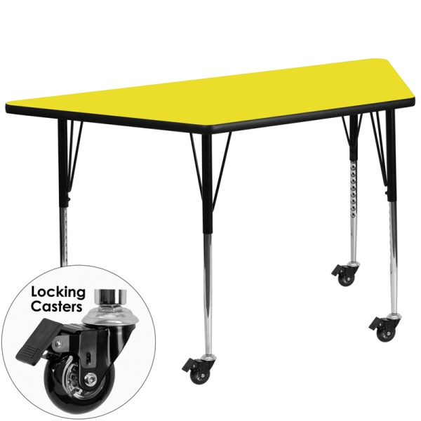 Mobile-25.5W-x-46.25L-Trapezoid-Yellow-HP-Laminate-Activity-Table-Standard-Height-Adjustable-Legs-by-Flash-Furniture