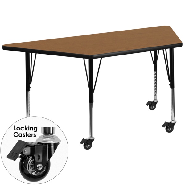 Mobile-30W-x-60L-Trapezoid-Oak-Thermal-Laminate-Activity-Table-Height-Adjustable-Short-Legs-by-Flash-Furniture