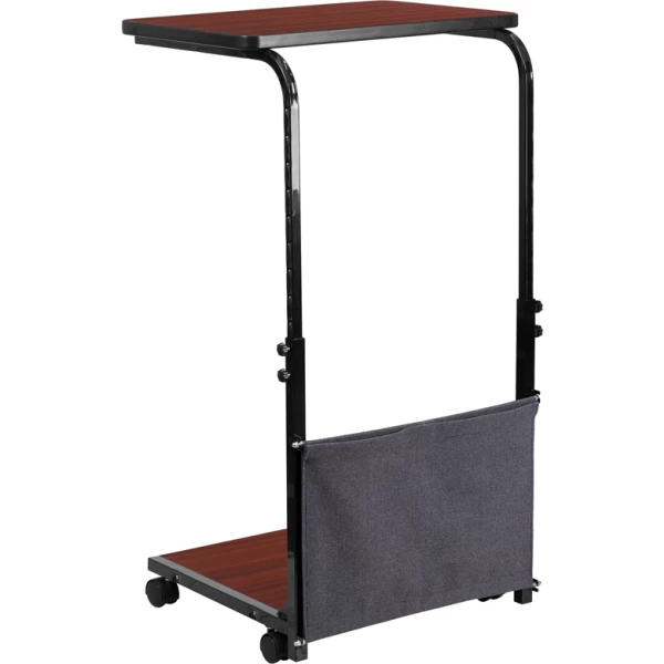 Mobile-Sit-Down-Stand-Up-Mahogany-Computer-Desk-with-Removable-Pouch-Adjustable-Range-27-46.5-by-Flash-Furniture