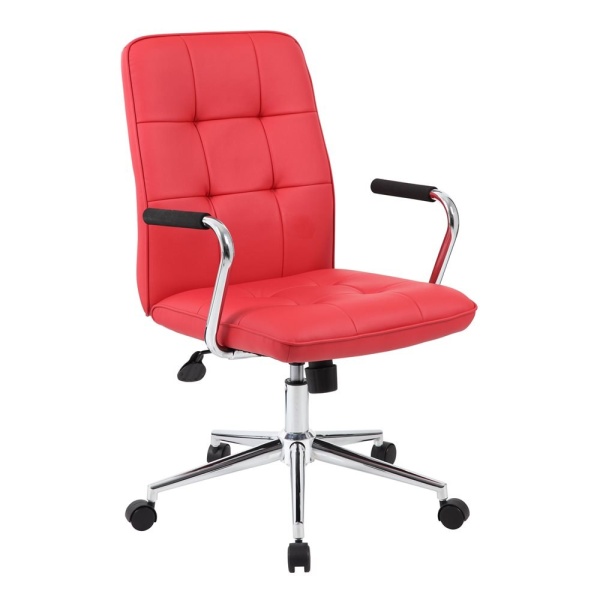 Modern-Office-Chair-with-Chrome-Arms-with-Red-CaressoftPlus-Upholstery-by-Boss-Office-Products