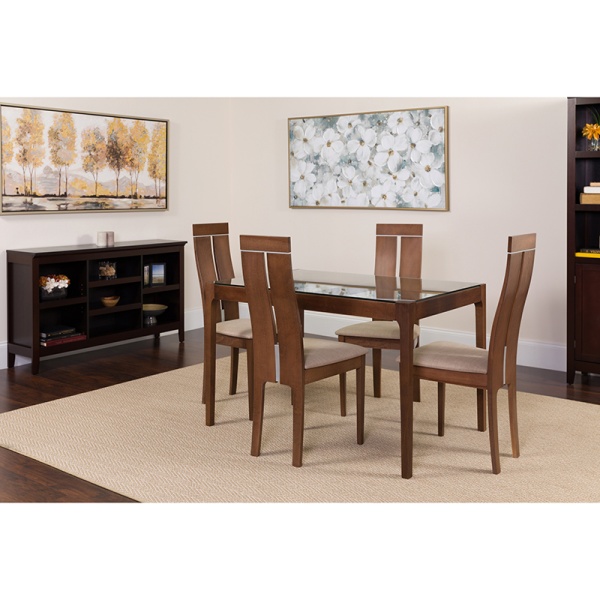 Wood and glass dining table and chairs hot sale