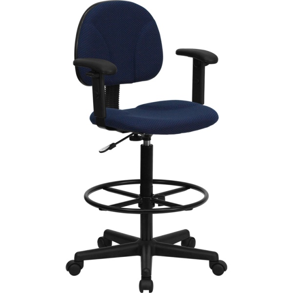 Navy-Blue-Patterned-Fabric-Drafting-Chair-with-Adjustable-Arms-Cylinders-22.5-27H-or-26-30.5H-by-Flash-Furniture