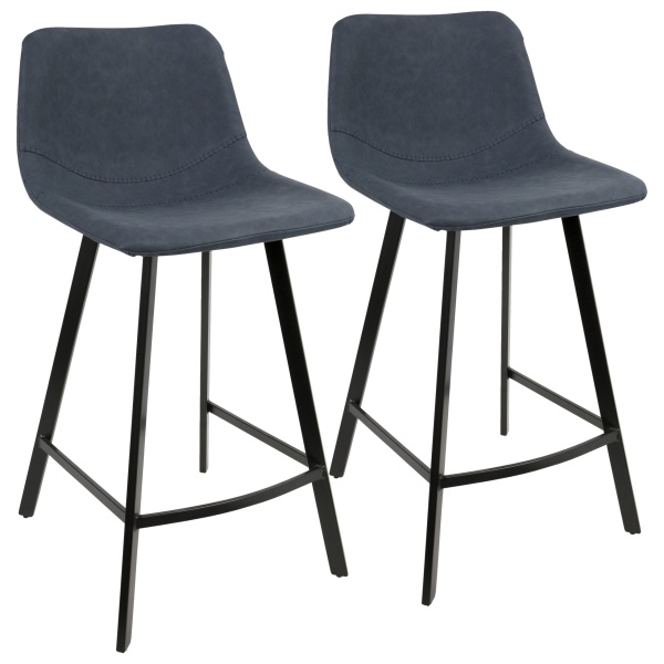 Outlaw-Industrial-Counter-Stool-in-Black-with-Blue-Faux-Leather-by-LumiSource-Set-of-2