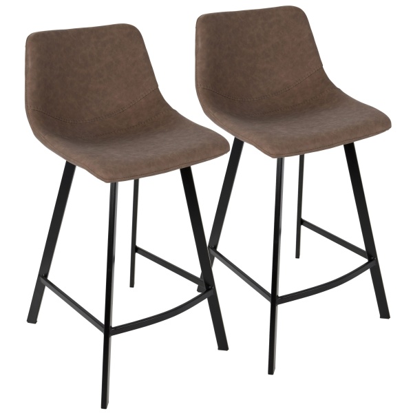 Outlaw-Industrial-Counter-Stool-in-Black-with-Brown-Faux-Leather-by-LumiSource-Set-of-2