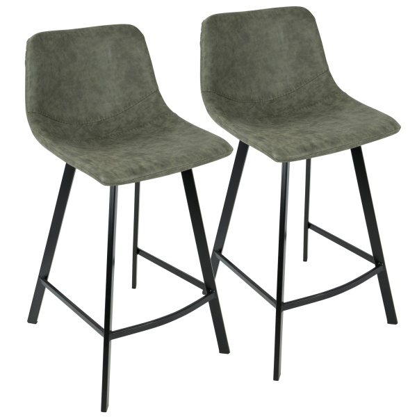 Outlaw-Industrial-Counter-Stool-in-Black-with-Green-Faux-Leather-by-LumiSource-Set-of-2