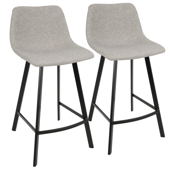 Outlaw-Industrial-Counter-Stool-in-Black-with-Grey-Faux-Leather-by-LumiSource-Set-of-2