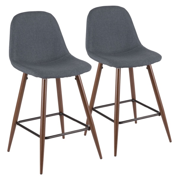 Pebble-Mid-Century-Modern-Counter-Stool-in-Walnut-and-Blue-by-LumiSource-Set-of-2