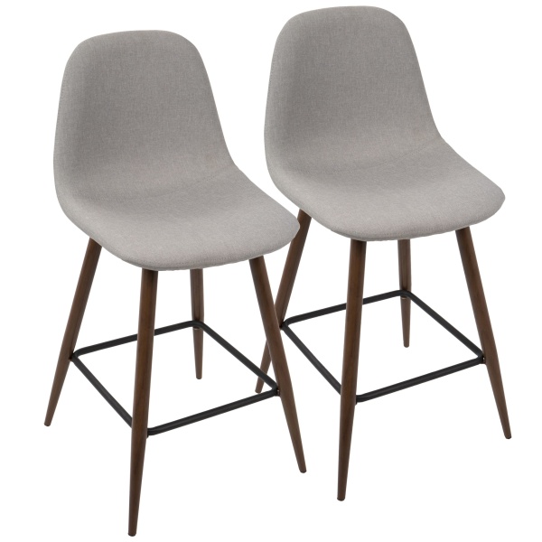 Pebble-Mid-Century-Modern-Counter-Stool-in-Walnut-and-Light-Grey-by-LumiSource-Set-of-2