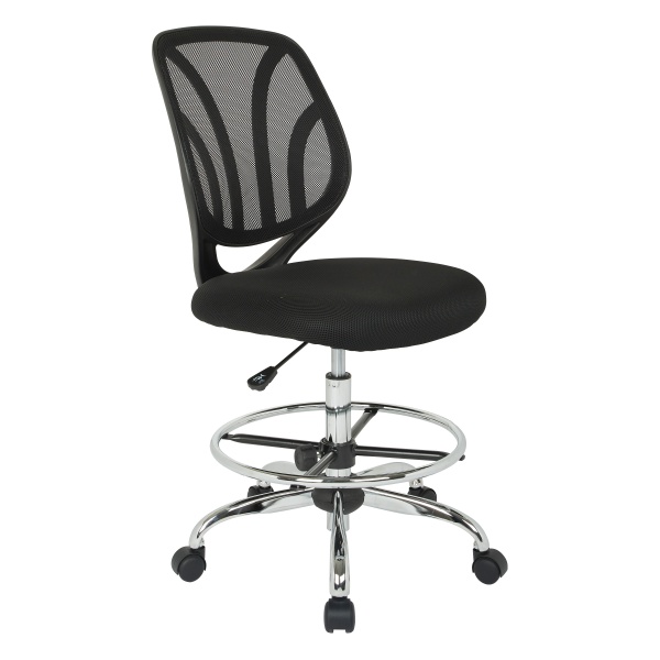 Screen-Back-Armless-Drafting-Chair-in-Black-Mesh-Fabric-with-Adjustable-Footring-and-Dual-Wheel-Carpet-Casters-by-Work-Smart-Office-Star