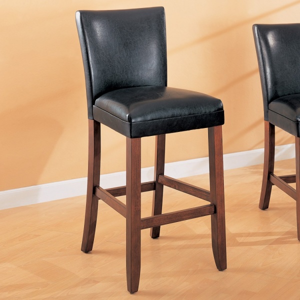 Telegraph-Bar-Stool-with-Medium-Brown-Finish-with-Black-Leather-like-Vinyl-Upholstery-Set-of-2-by-Coaster-Fine-Furniture