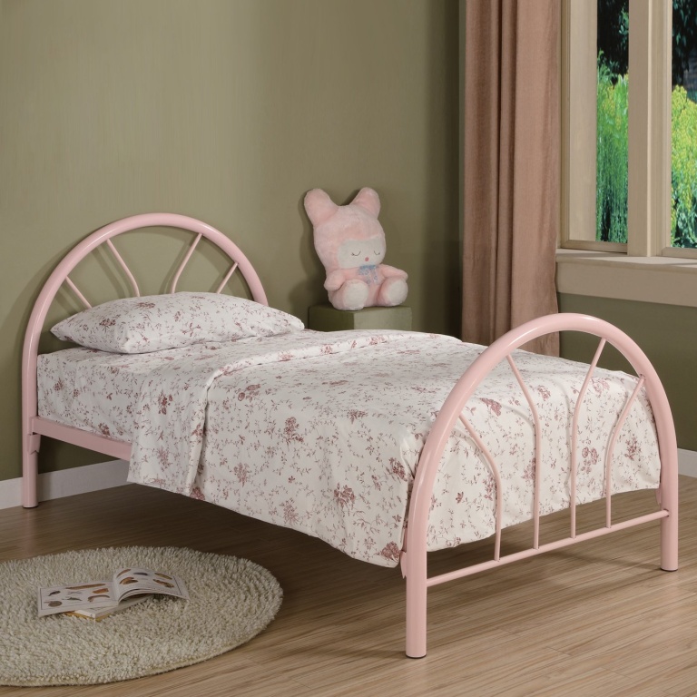 Twin Rounded Metal Bed With Pink Finish By Coaster Fine Furniture ...