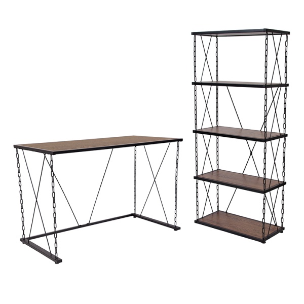 Vernon-Hills-Collection-Antique-Wood-Grain-Finish-Computer-Desk-and-Four-Shelf-Bookshelf-with-Chain-Accent-Metal-Frame-by-Flash-Furniture